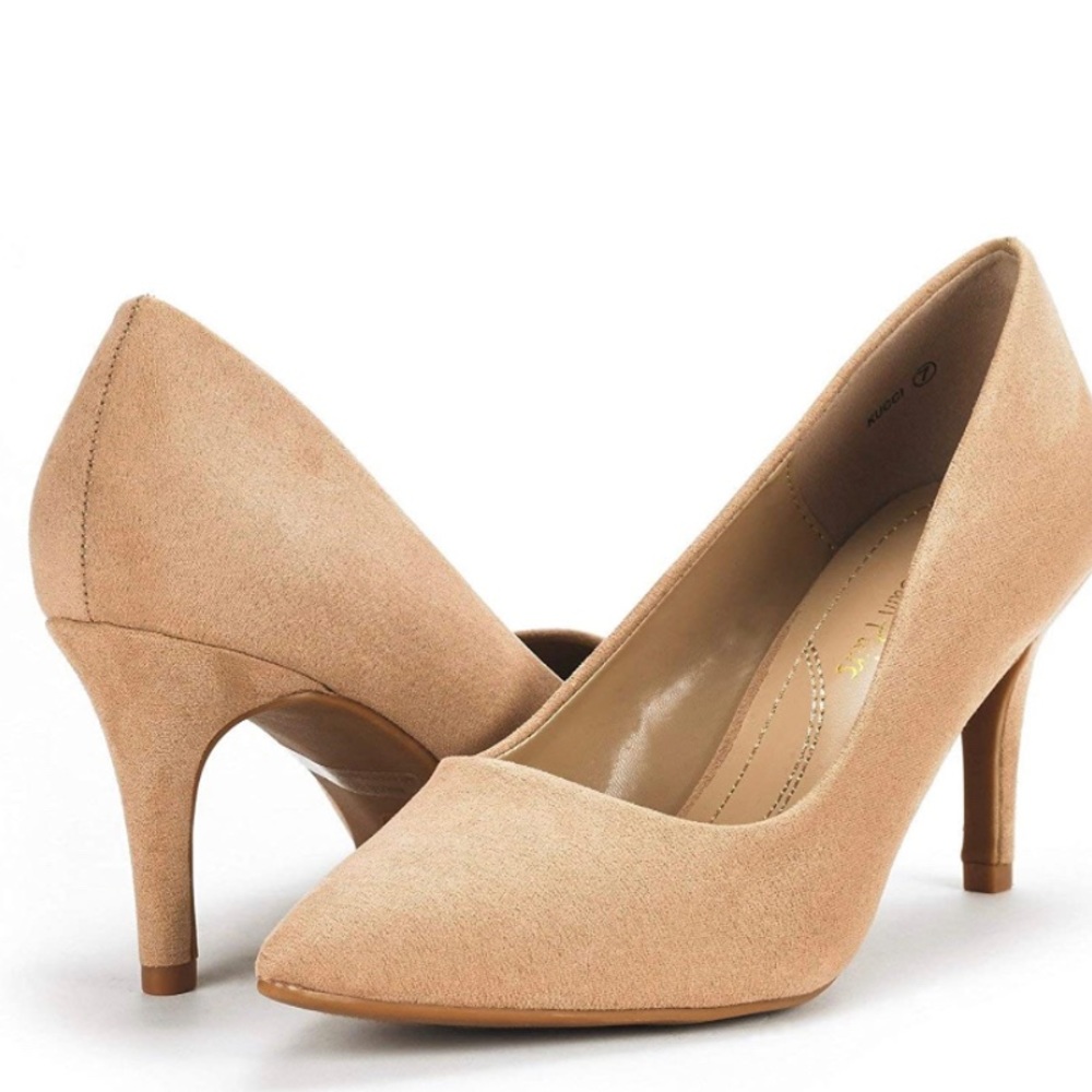 Women's Classic Pointed Toe High Heel Dress Pumps in Nude Suede